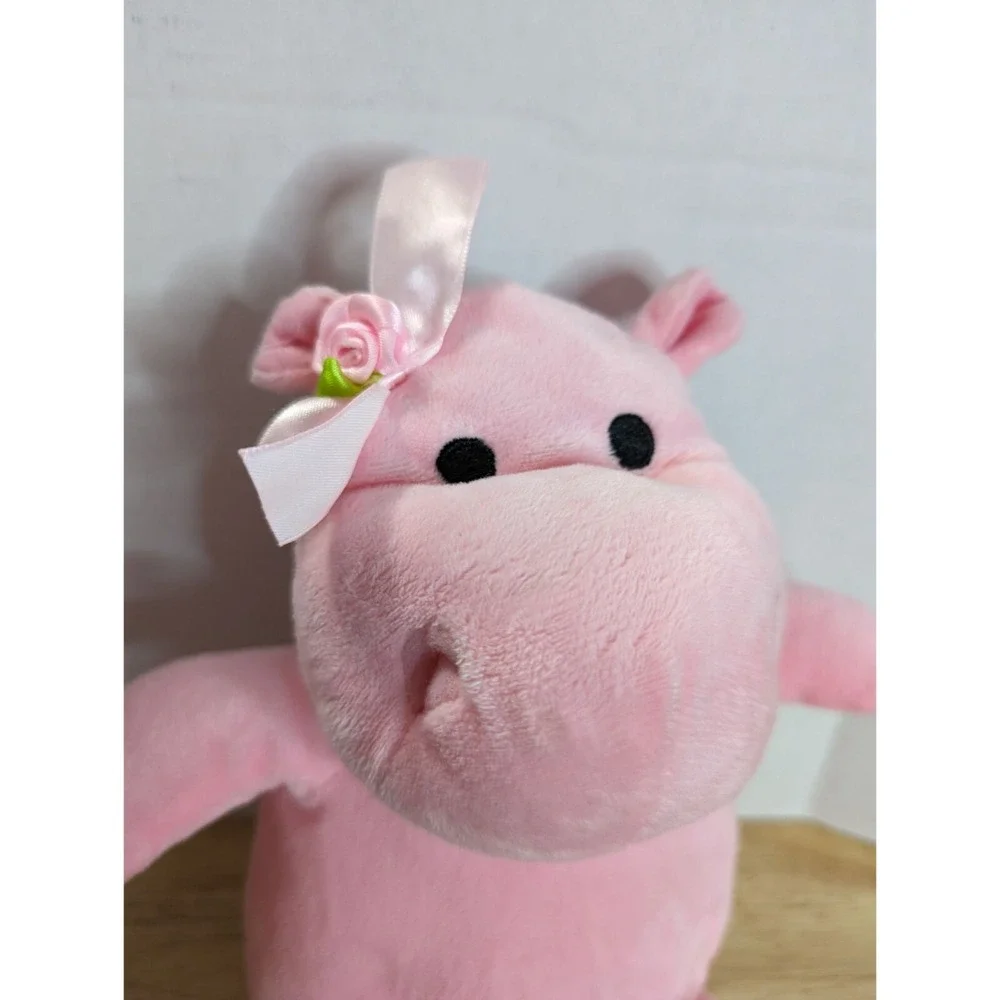 Burton + Burton soft pink hippo hippopotamus rose ribbon stuffed toy animal 12 i